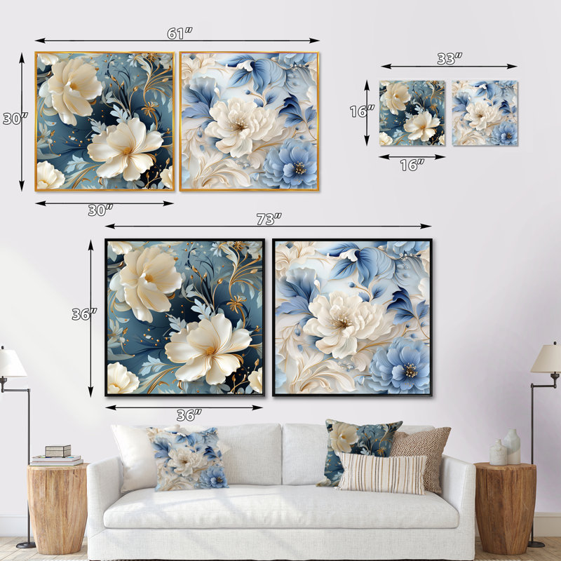 Halle - Ensemble de 2 collages carrés floraux, H 16 po x l 33 po, Toile tendue
