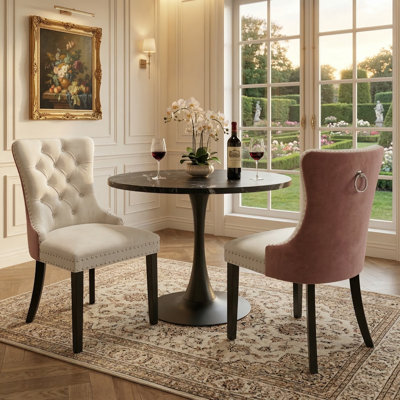 Kingson Modern Glam Tufted Two-Tone Dining Chair with Nailhead Trim & Back Pull Ring