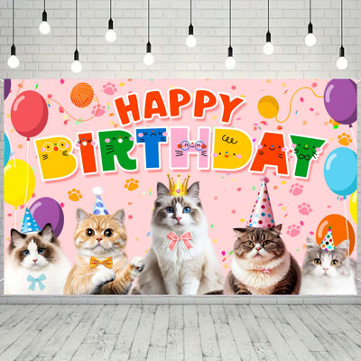 Cat Party Decorations, 71'' x 43'' Cat Birthday Backdrop Cat Happy Birthday Banner