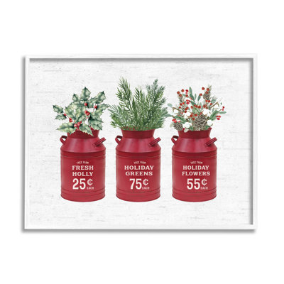 Rustic Country Jugs Festive Holiday Holly Sprigs, art numérique de la giclée noire encadrée avec lettres et lignes