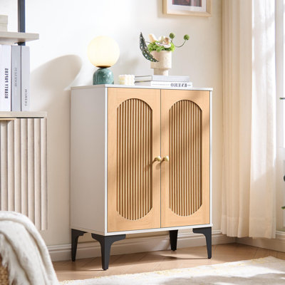Armoire de rangement cannelée, blanc et chêne naturel, 1 pièce