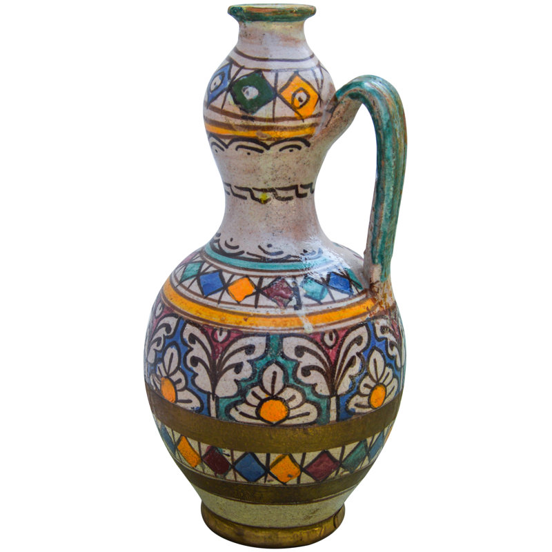 Vase de table en céramique d’intérieur/d’extérieur orange/blanc/vert 9,25 po