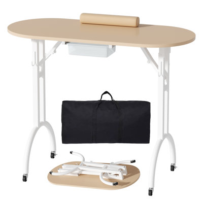Table de manucure pliante et portable avec tiroirs, repose-poignets et roulettes verrouillables, poste de travail mobile pour salon de manucure à domicile et usage professionnel, poste de travail de manucure tout-en-un