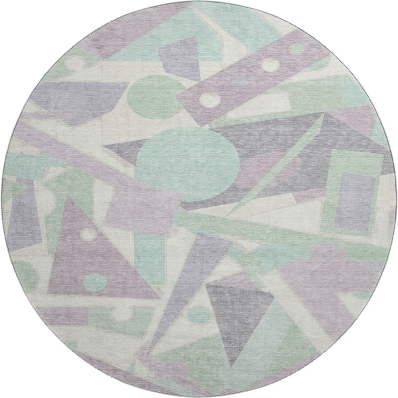 Premium Machine Washable Mehara AMF1693 Geometric Rug, Round 8'
