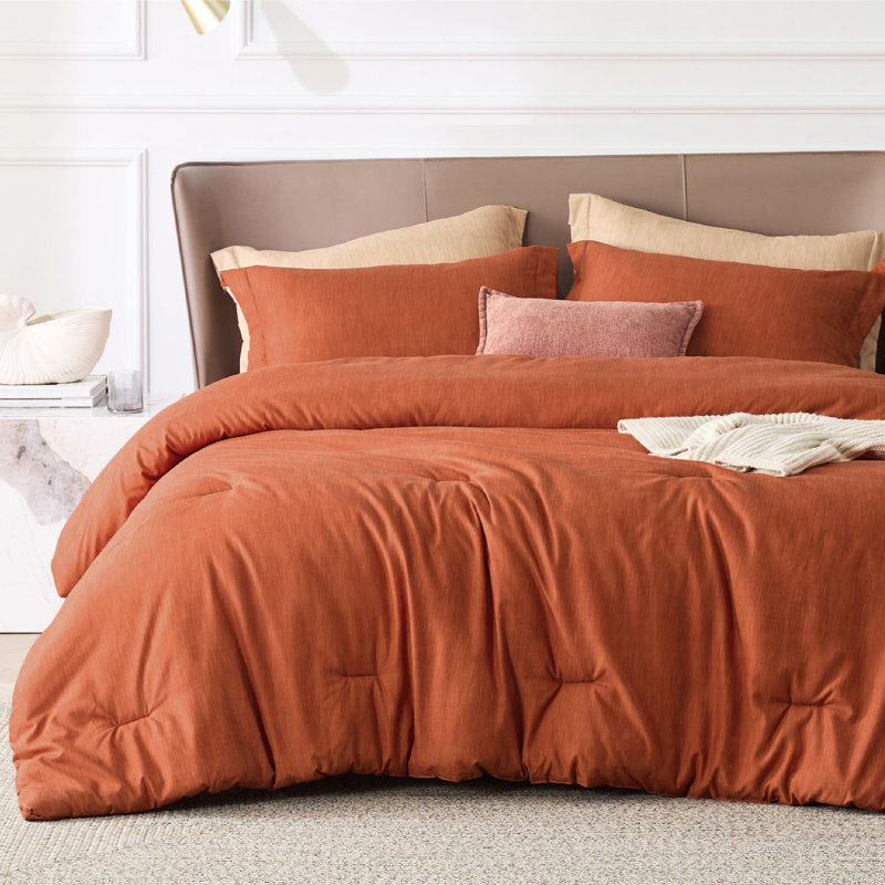 Ensemble d'édredon Cureic, Édredon pour très grand lit + 2 taies décorativ, Orange brûlé