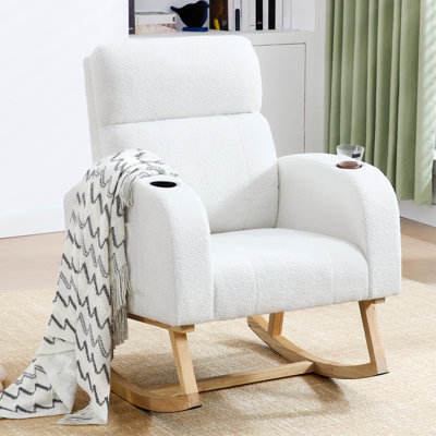 Upholstered Teddy Rocking Chair with Large Pockets and Cup Holder by Isabelle & Max