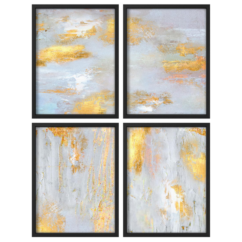"Décoration murale abstraite moderne en métal or et argent" 4 pièces, Or, H 28 po x l 22 po