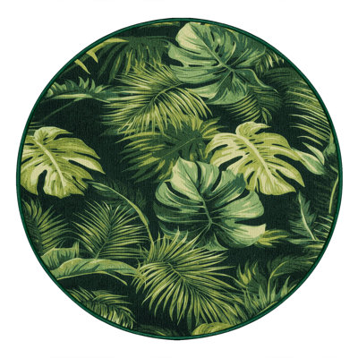 Washable Foliage Greens Hawaiian Area Rug