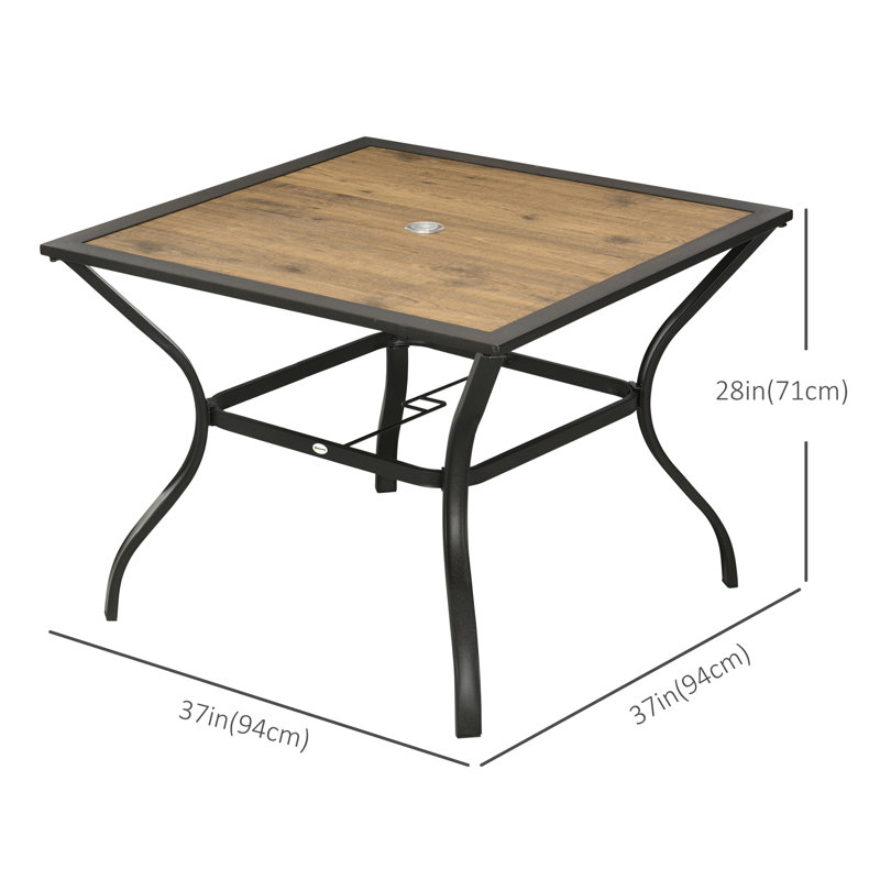 Table de salle à manger d'extérieur avec plateau en PC, table de patio carrée pour 4