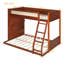 Lit superposé simple au dessus d'un lit double avec tablette de rangement et éclairage DEL, structure en bois massif espresso