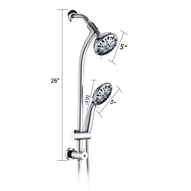 Spa à 7 réglages à double pomme de douche - Barre coulissante en acier inoxydable, tête d'abdos, fixation murale, corrosion, barre à débit de 1,8 gallon par minute, pluie 7 fonctions, débit, boyau de 59 po