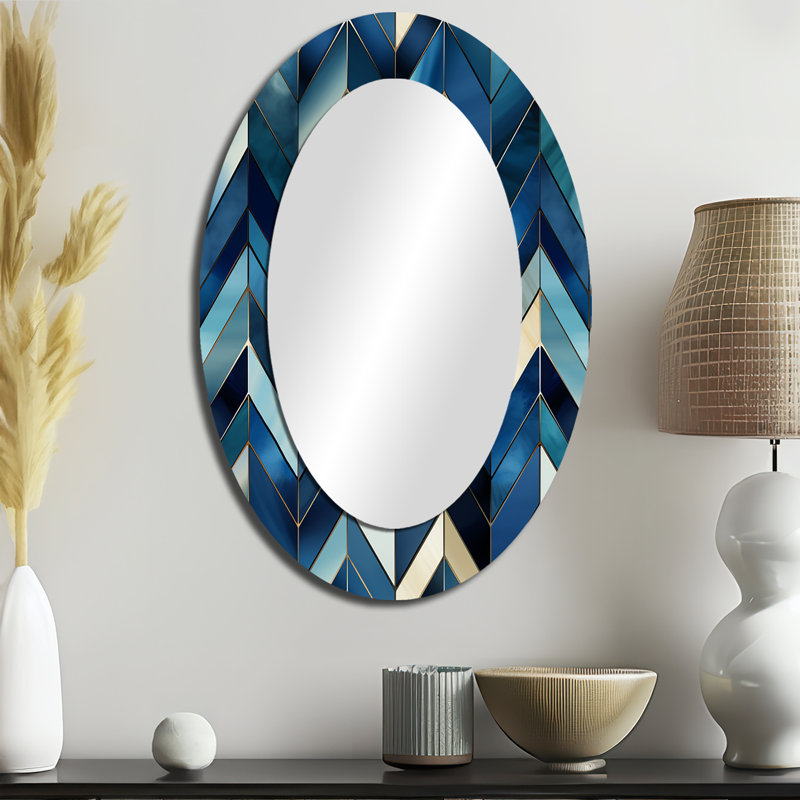Rétro chevron géométrique rétro bleu cobalt - Chevron, H 36 po x l 24 po