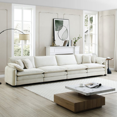 Confortable 4 places en velours côtelé beige: idéal pour le salon et la maison de bureau Détente: siège, beige, avec coussins moelleux, facile à installer