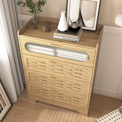 Wood 4 Drawer Dresser for Bedroom, Large Double Dresser with Wide Drawers, Modern Chest of Drawers