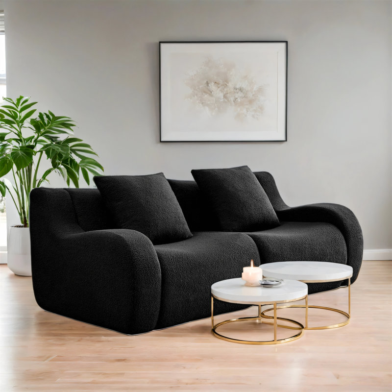 Soft Teddy Fabric Bone-free Two-seater Sofa, Black