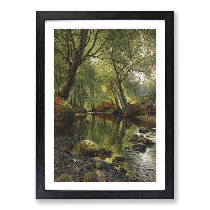 A Woodland Stream by Peder Mork Monsted - Picture Frame Painting, 90cm H x 65cm W x 2cm D, Black