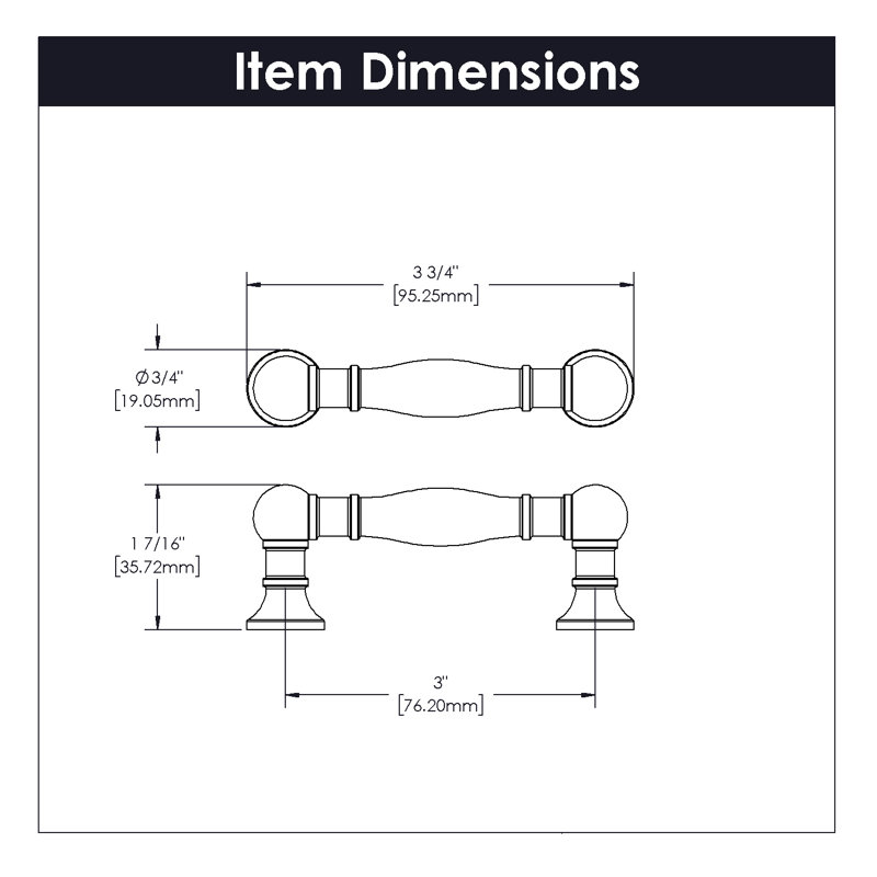 Fuller Collection Handle Pull - Traditional Hardware for Drawers & Cabinets, Matte Black, 3"