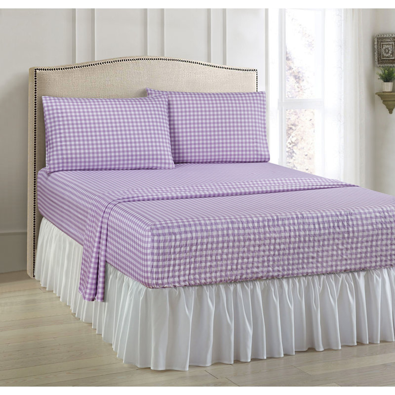 Ensemble de draps en microfibre anti-froissement, Lilas, Ensemble de draps pour lit double + un drap-housse