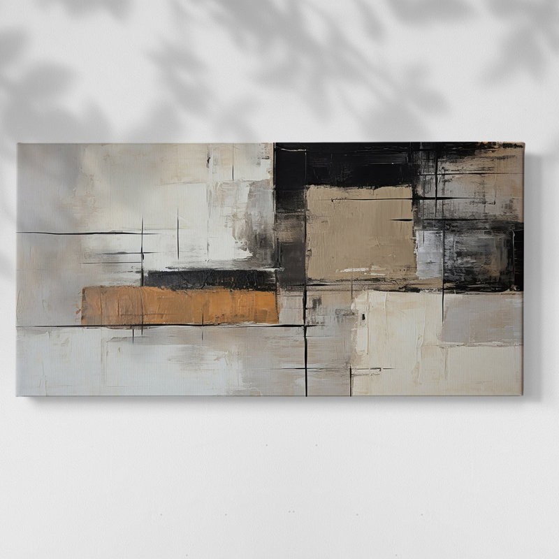 Abstrait, série CCLVII, toile tendue avec châssis, prête à être accrochée, H 25 po x l 49 po, Doré