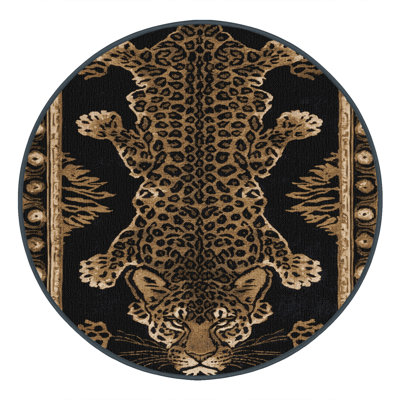 Washable Black Leopard of Java Big Cats Area Rug