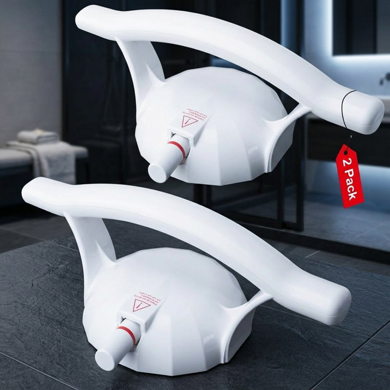 12" Bath Safety Bars (2-Pack) - Strong Suction Cups - Anti-Slip Grip - Drill-Free Installation - Heavy Duty for Elderly