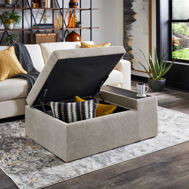 Betts Boucle Fabric Storage Ottoman With Table And Casters, Gray