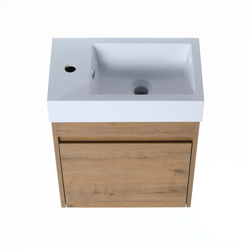 Meuble-lavabo flottant mural avec lavabo, Imitation chêne