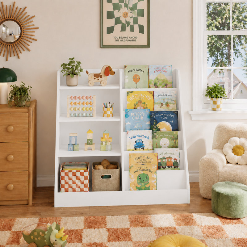 Organisateur de rangement pour jouets et bibliothèque moderne à 6 étages pour chambre d'enfant, White