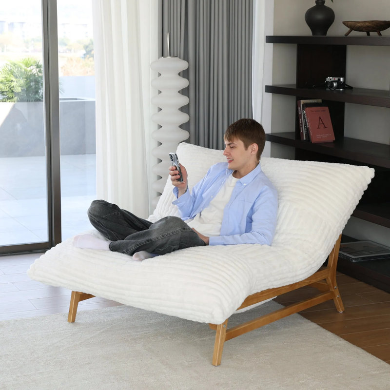 Fauteuil en velours côtelé avec pieds en bois massif, Beige