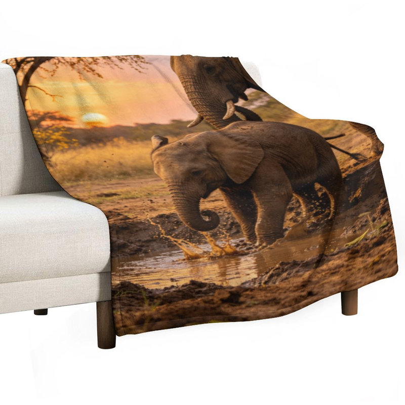 Jeté en flanelle Elephant Mud Sunset Luxury, 60 x 80 po