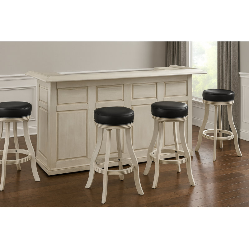 Barre sèche 84 "avec quatre tabourets de bar sans dossier de la salle de jeux RAM, Blanc antique