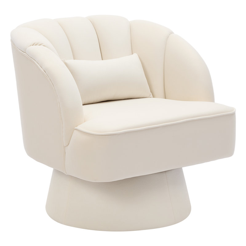Upholstered Swivel Armchair, Beige Velvet, Beige
