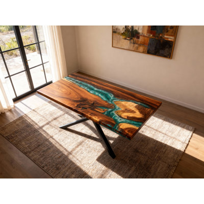 Epoxy River Dining Table – Solid Acacia Wood, 6 Ft, Cross Base