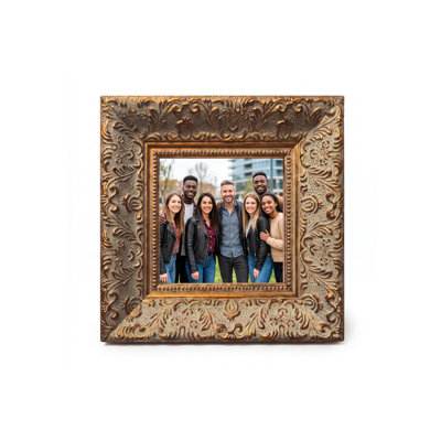Cadre photo antique en bois orné doré, 5 tailles - Boîte baroque à volutes pour mur ou table