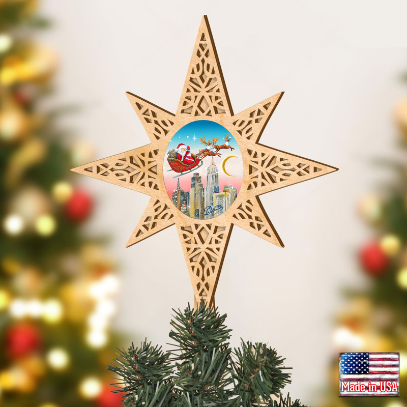 16.5'' Wood Shatterproof Tree Topper, Santa Claus/Reindeer/Presents