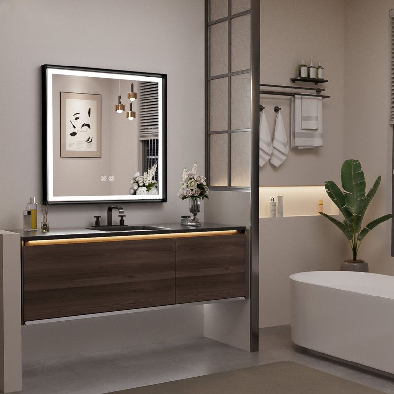 Miroir de salle de bain Smart Smart, 32 po x 32 po, Noir mat
