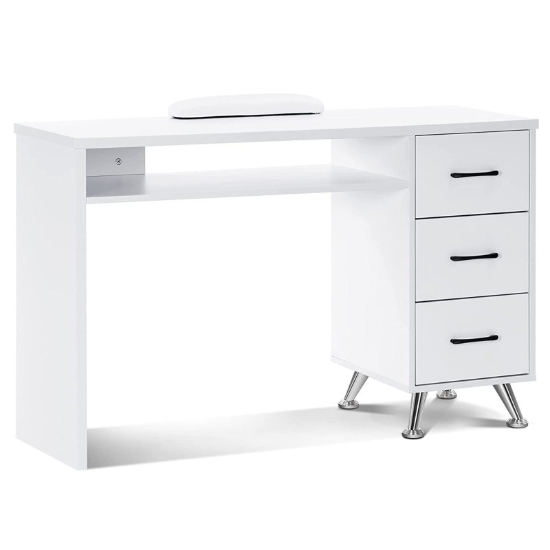 Alesya 47.2" Wide Nail Desk with Drawers and Soft Wrist Rest, White