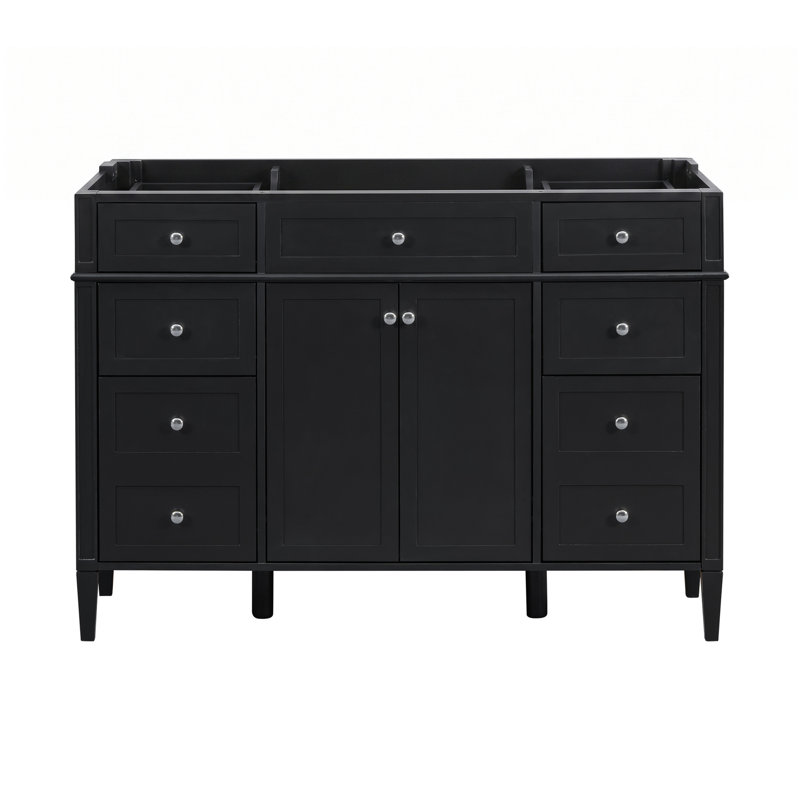 Meuble-lavabo autoportant de 122 cm (48 po) seulement, 6 tiroirs et 2 portes à fermeture amortie, noir