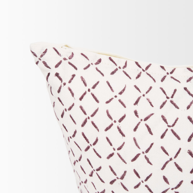 Housse de coussin rectangulaire en lin , Crème / merlot