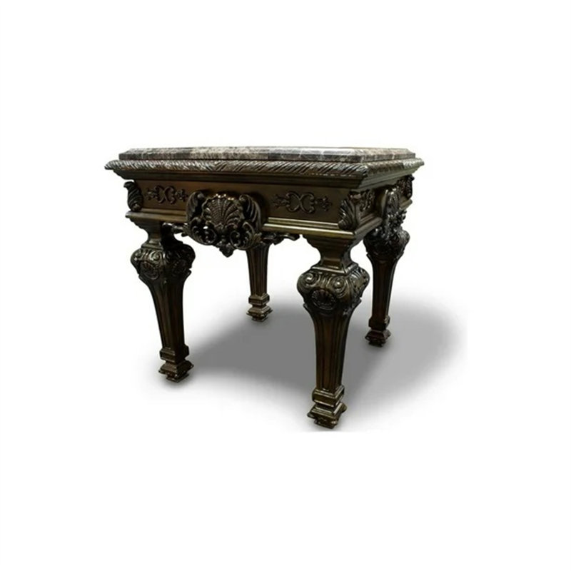 Solid Wood Traditional End Table With Marble Top