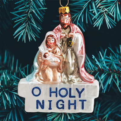 Ornement de Noël en verre «Oh Sainte Nuit», Jésus et Marie