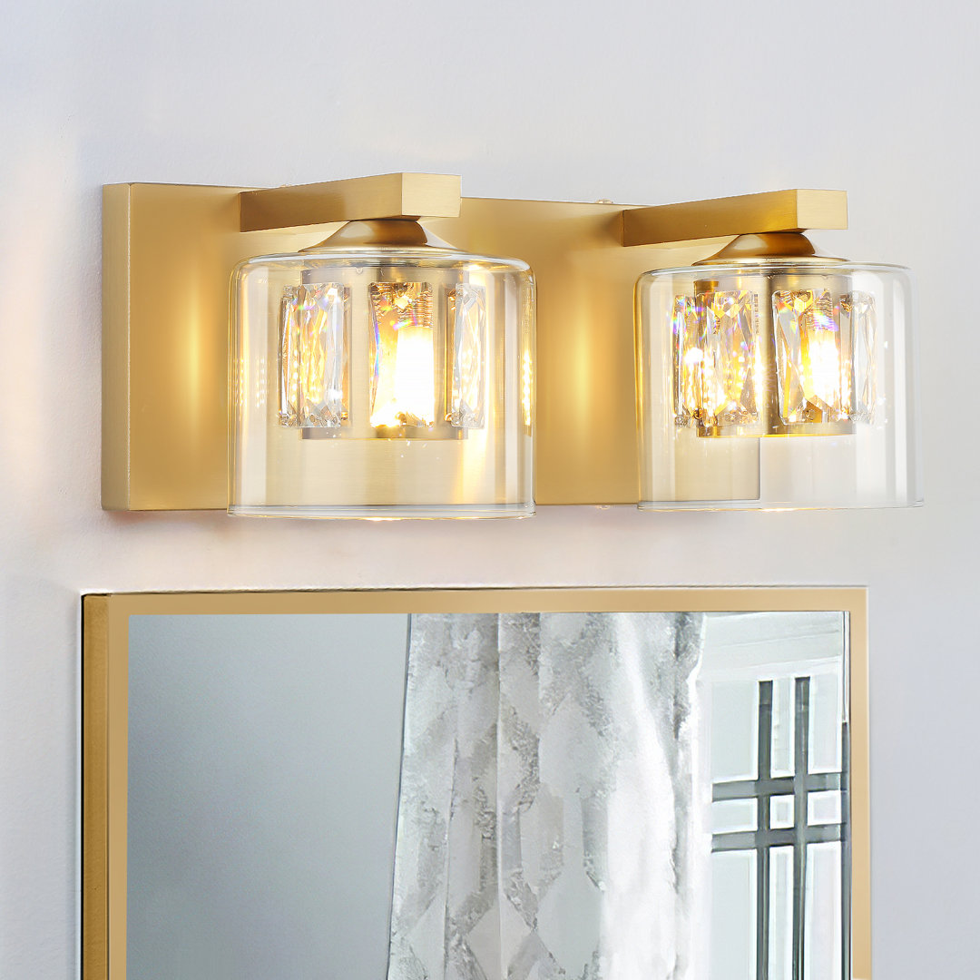Delvon  2-Light Vanity Wall Sconce with Clear Glass and Crystal Accents – Stylish Lighting for Hallways and Bedrooms Everly Quinn 