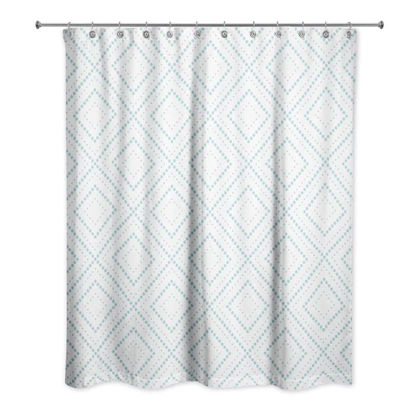 Rideau de douche simple à motif géométrique, Blanc / bleu sarcelle