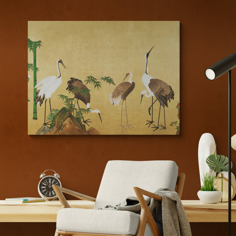 Japanese Cranes with Bamboo 1 Piece Wrapped Canvas Wall Art, 21cm H x 31cm W x 4cm D