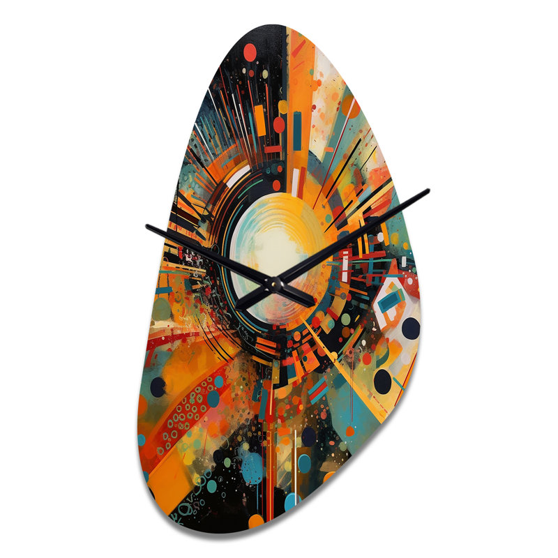 Horloge murale orange en forme de fond rétro IV - horloge murale asymétrique moderne, forme unique, Moyenne