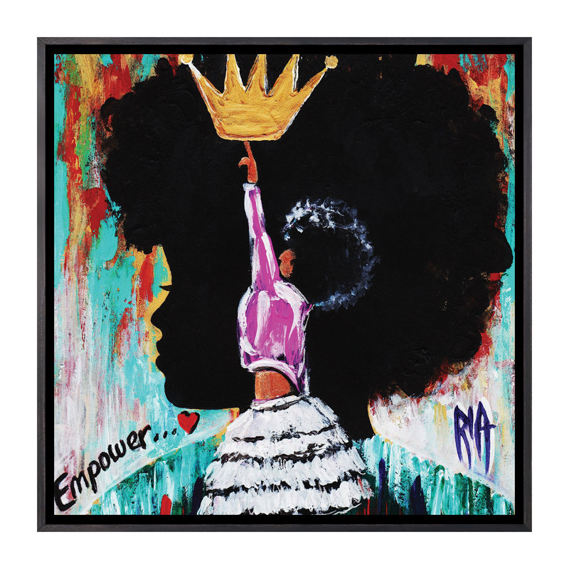 «Empower» par l'artiste Ria, reproduction d'impression, H 18 po x l 18 po x P 1,5 po, Toile avec cadre noire patinée