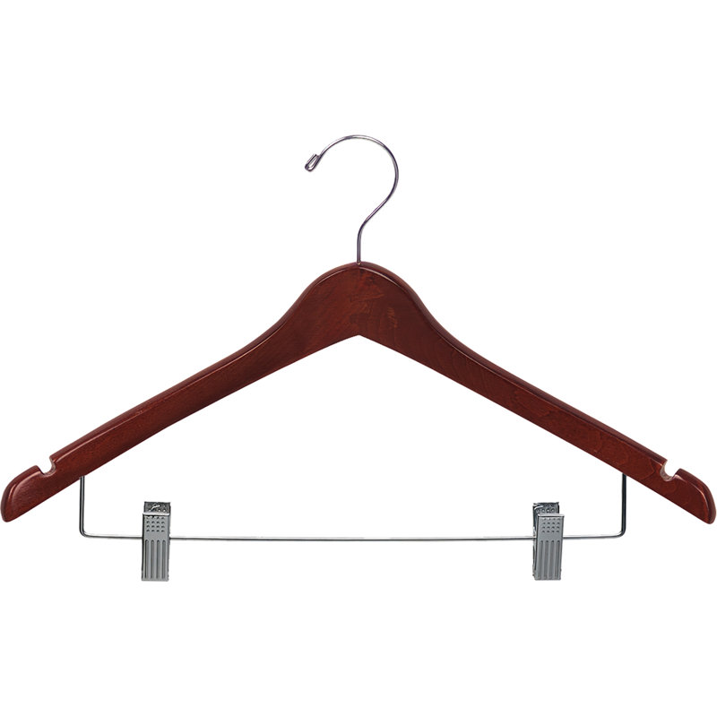 Cintre combiné en bois courbé avec pinces de coussin réglables pour robe / chandail / chandail, Noyer / Chrome