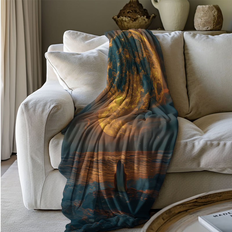 Ethereal Lunar Glow - couverture en sherpa de qualité supérieure 1 pièce - reproduction d'art luxueuse, Lit simple