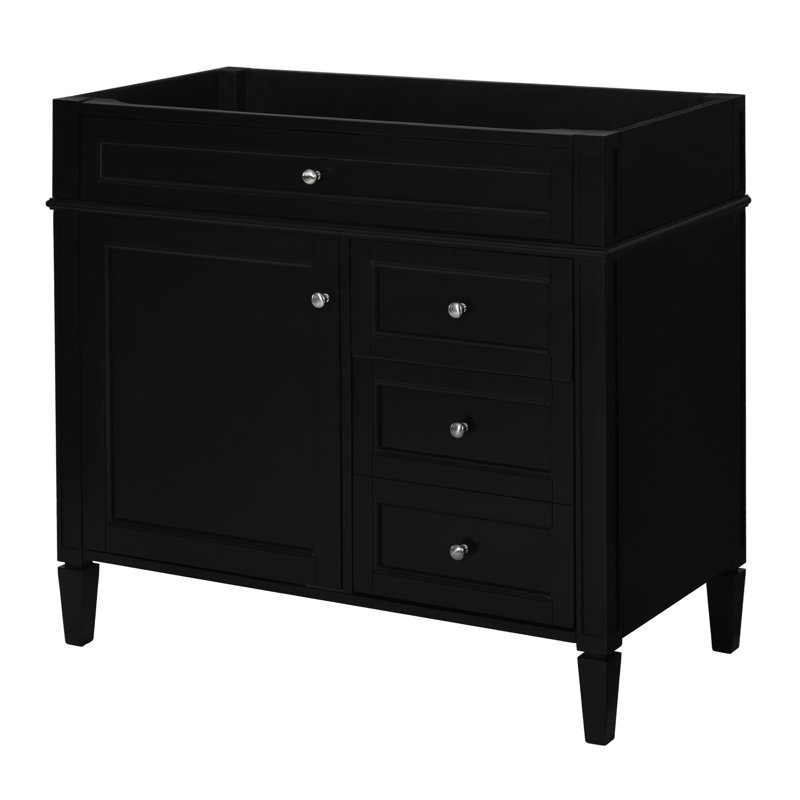 Meuble-lavabo de 36 po au design moderne. 2 tiroirs et un tiroir basculant. Cadre en bois massif. . Noir Poids du colis: 83,6 lb, rangement de 36 po. Et bois. . Look envoûtant