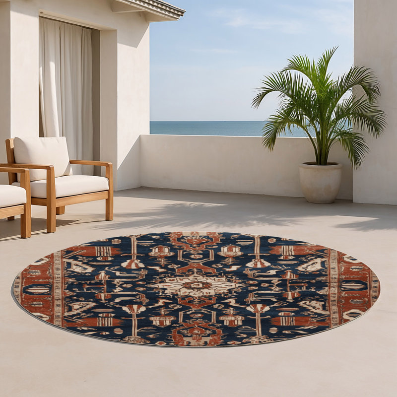 Tapis d'intérieur et d'extérieur brun Persian, Rond 5 pi